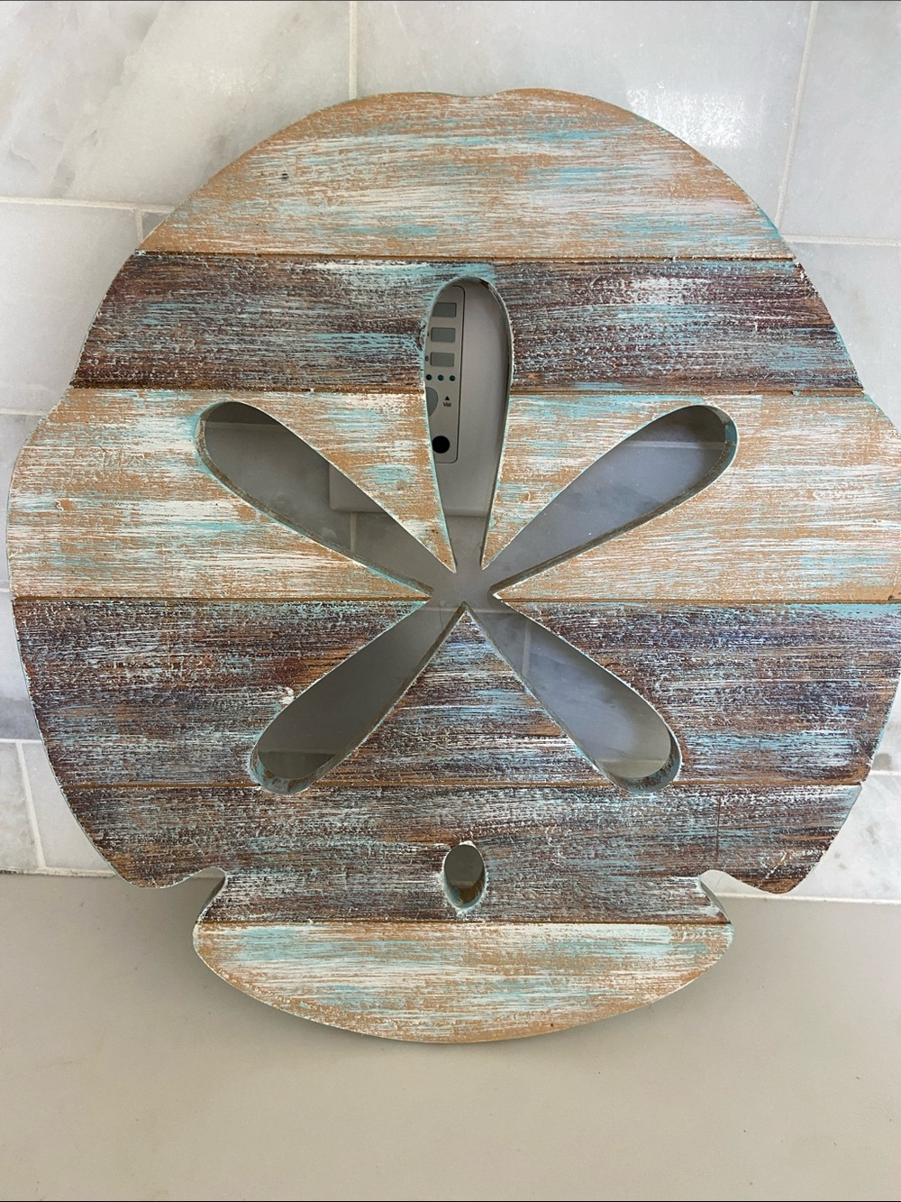 Coastal Sand Dollar Wall Art - Distressed Aqua and Brown